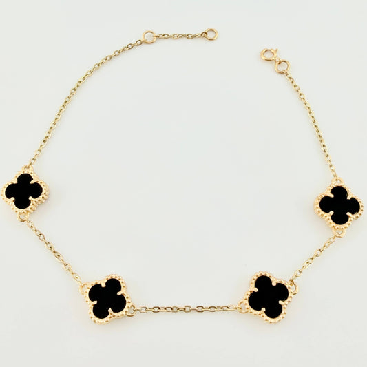 Pulso Trebol Onix Negro Aro Seguido 5.5gr / 19.5cm / 1.3mm Oro Amarillo Nac.Esp. 18K ©