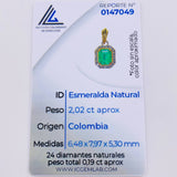 Dije Marco Cuadrado Tridimensional Esmeralda 2,02 Qts Diamante 19Pts 3.05 g / 2 cm Oro Amarillo 18K