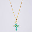Set Cadena Veneciana + Dije Cruz Tupida Esmeralda 15 Pts / 1.25 g / 45 cm Oro Amarillo 18K