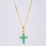 Set Cadena Veneciana + Dije Cruz Tupida Esmeralda 15 Pts / 1.25 g / 45 cm Oro Amarillo 18K