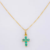 Set Cadena Veneciana + Dije Cruz Tupida Esmeralda 9 Pts / 1.3 g / 45 cm Oro Amarillo 18K