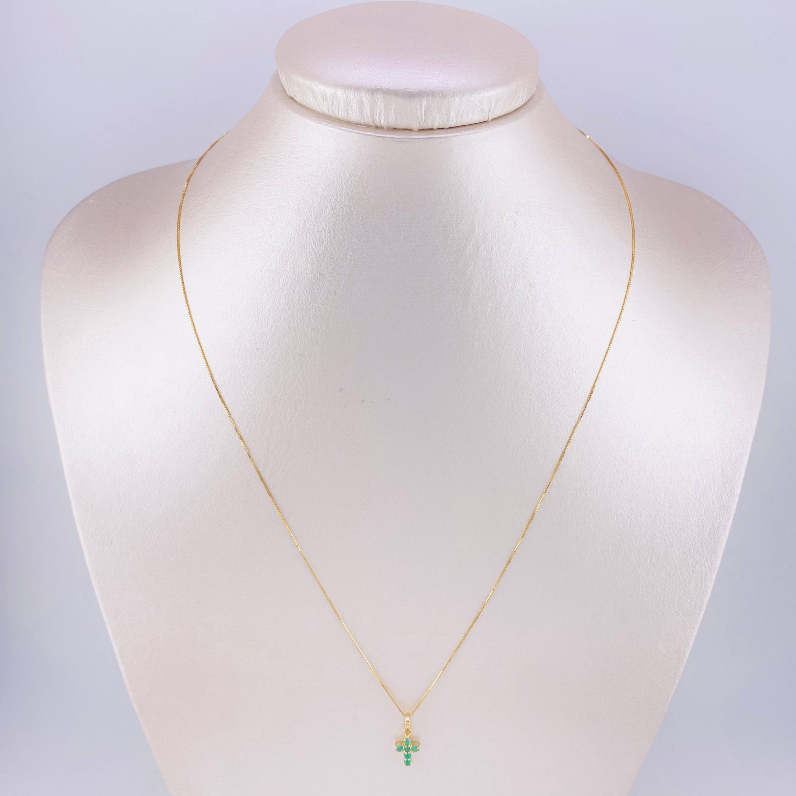 Set Cadena Veneciana + Dije Cruz Tupida Esmeralda9 Pts / 1.3 g / 45 cm Oro Amarillo 18K