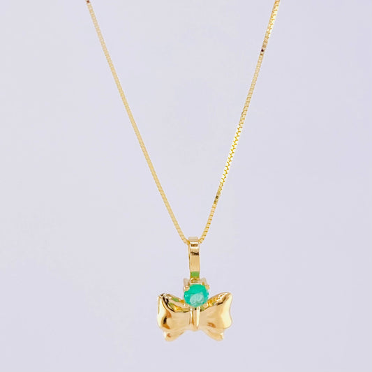 Set Cadena Veneciana + Dije Moño Esmeralda 6 Pts / 1.2 g / 45 cm Oro Amarillo 18K