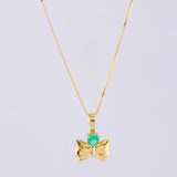 Set Cadena Veneciana + Dije Moño Esmeralda 6 Pts / 1.2 g / 45 cm Oro Amarillo 18K