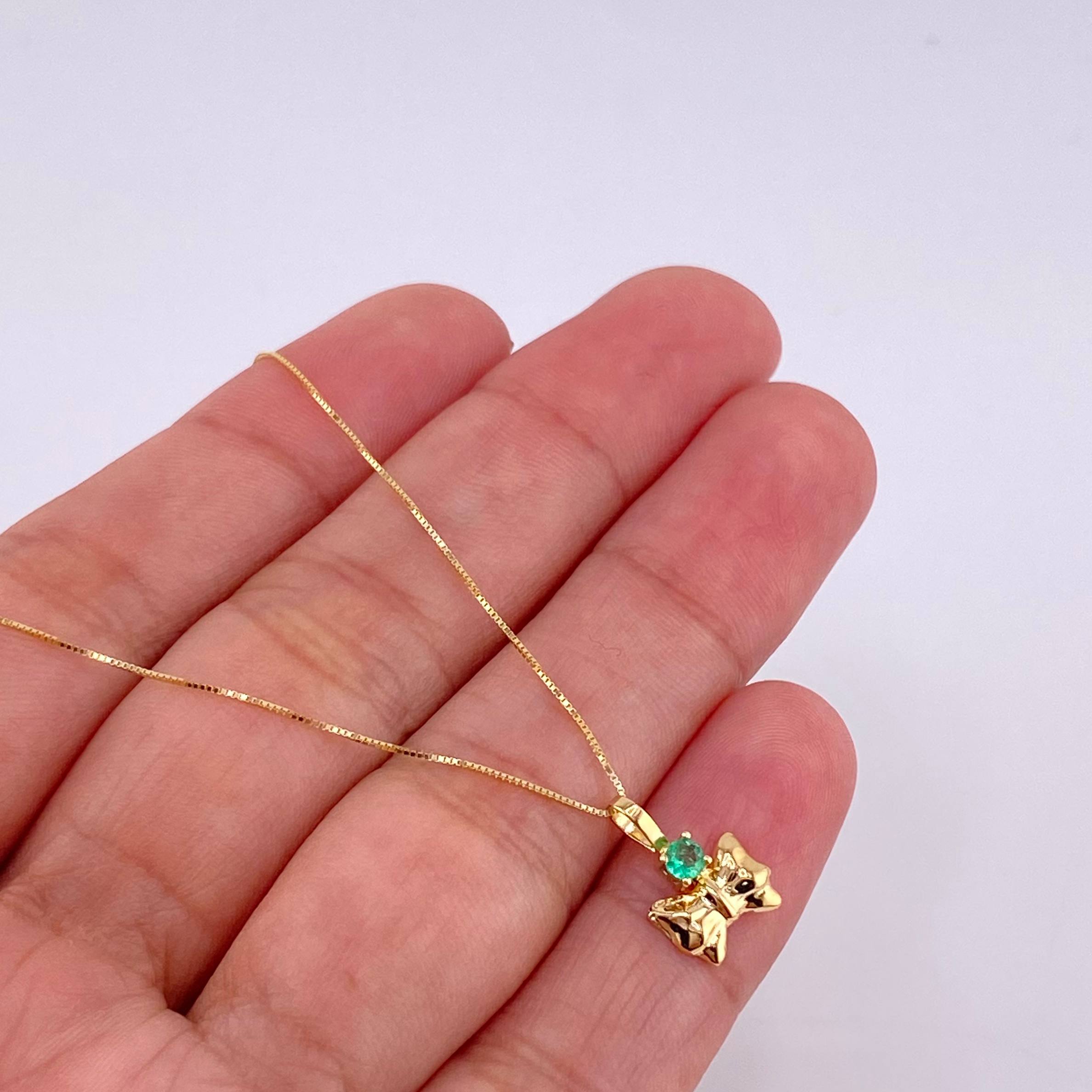 Set Cadena Veneciana + Dije Moño Esmeralda 6 Pts / 1.2 g / 45 cm Oro Amarillo 18K
