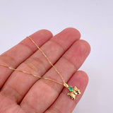 Set Cadena Veneciana + Dije Moño Esmeralda 6 Pts / 1.2 g / 45 cm Oro Amarillo 18K