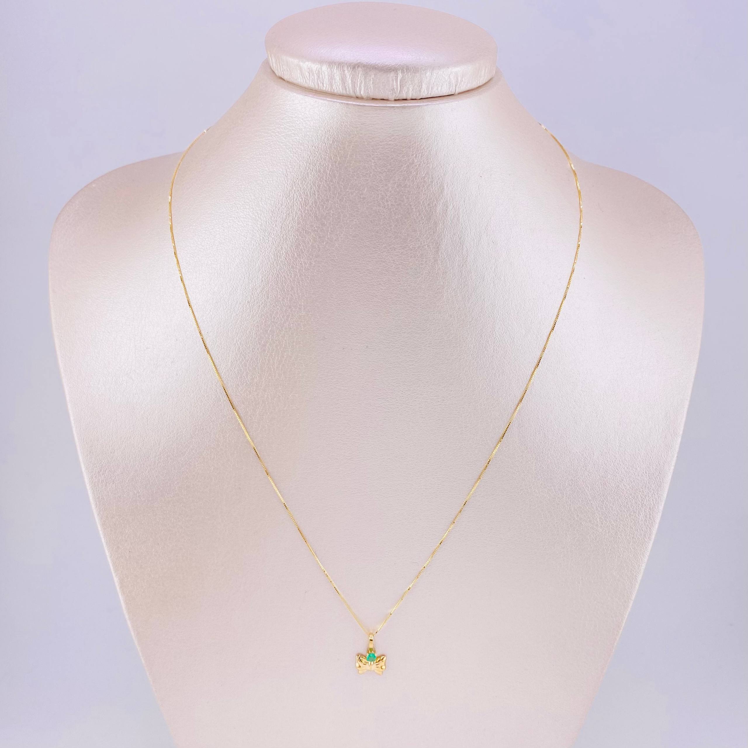 Set Cadena Veneciana + Dije Moño Esmeralda 6 Pts / 1.2 g / 45 cm Oro Amarillo 18K