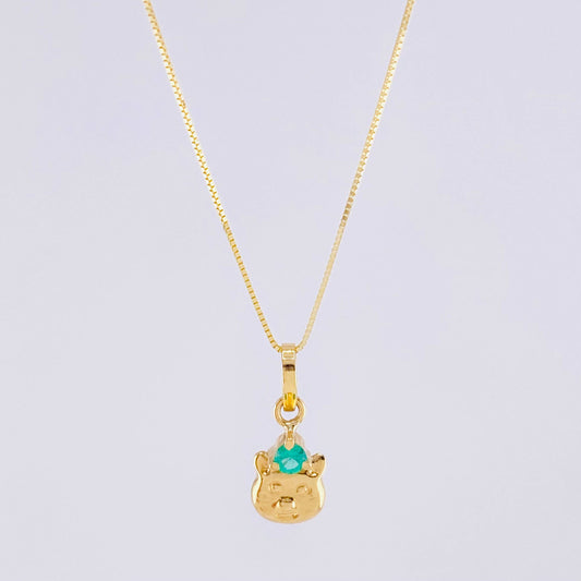 Set Cadena Veneciana + Dije Cara De Gato Esmeralda Pts 5 / 1.25 g / 45 cm Oro Amarillo 18K