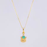 Set Cadena Veneciana + Dije Cara De Gato Esmeralda Pts 5 / 1.25 g / 45 cm Oro Amarillo 18K