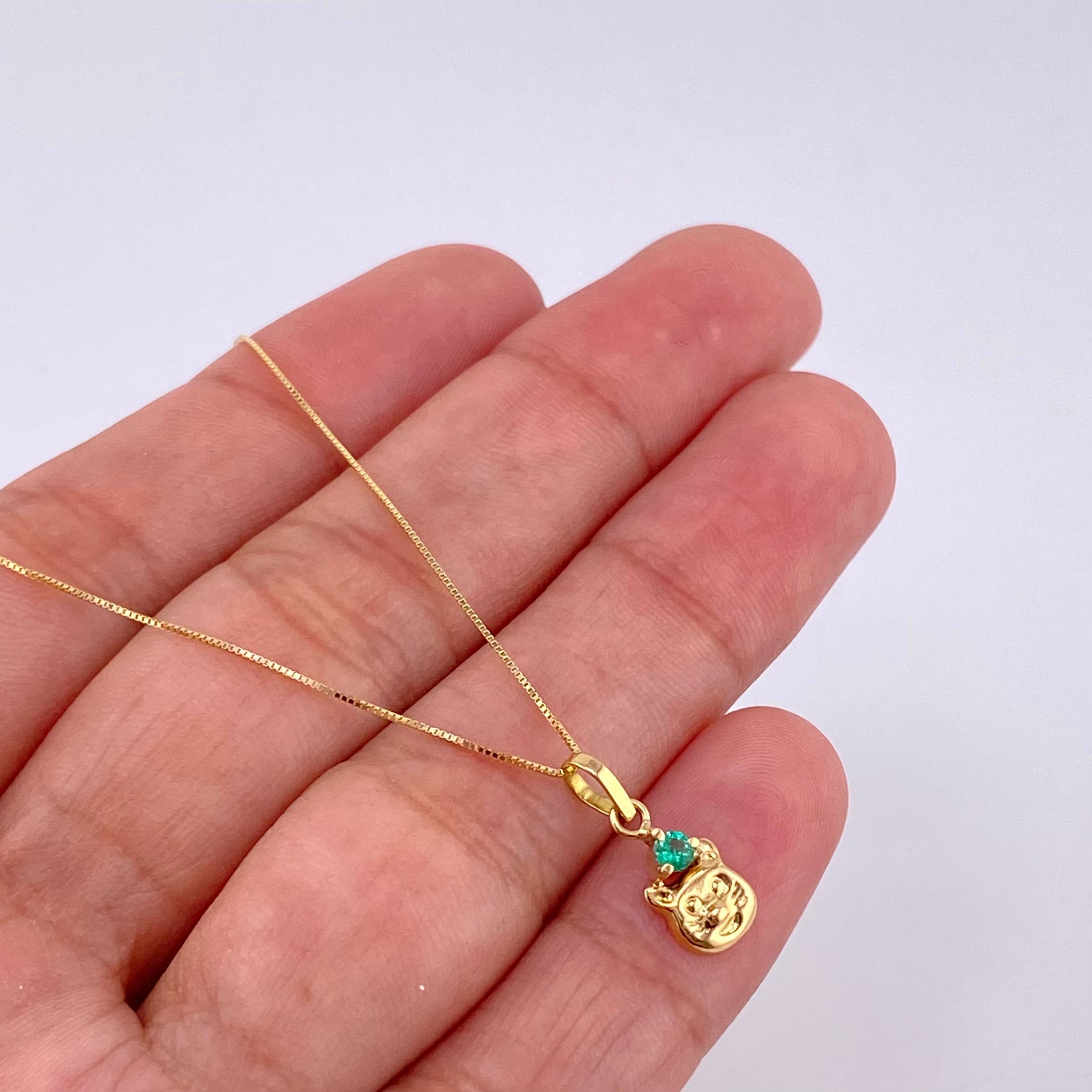 Set Cadena Veneciana + Dije Cara De Gato Esmeralda Pts 5 / 1.25 g / 45 cm Oro Amarillo 18K
