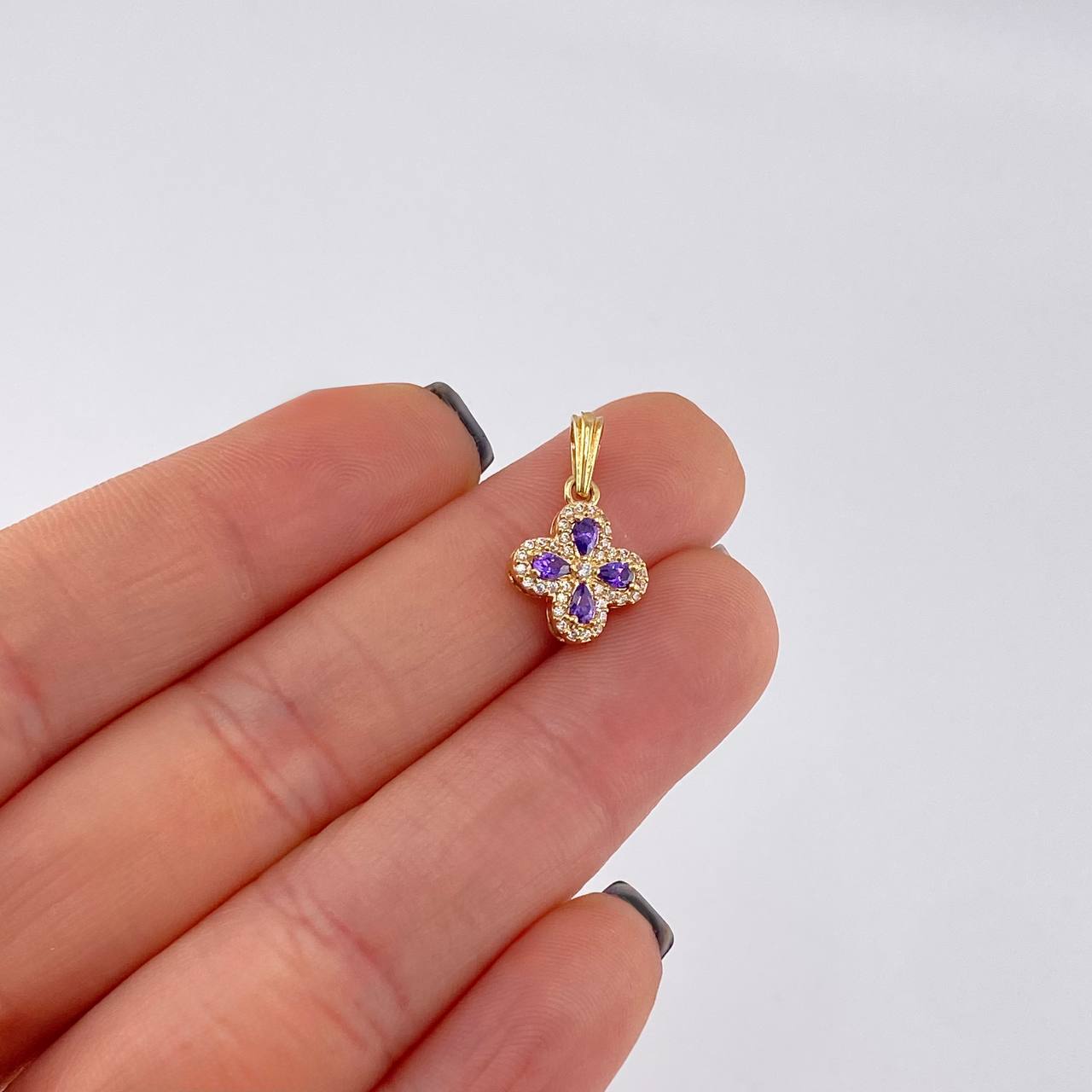 Dije Flor Trebol Tupido 1.2g / 1.7cm Oro Amarillo 18K