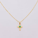 Set Cadena Veneciana + Dije Cruz Lisa Esmeralda 5 Pts / 1.2 g / 45 cm Oro Amarillo 18K