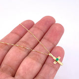 Set Cadena Veneciana + Dije Cruz Lisa Esmeralda 5 Pts / 1.2 g / 45 cm Oro Amarillo 18K
