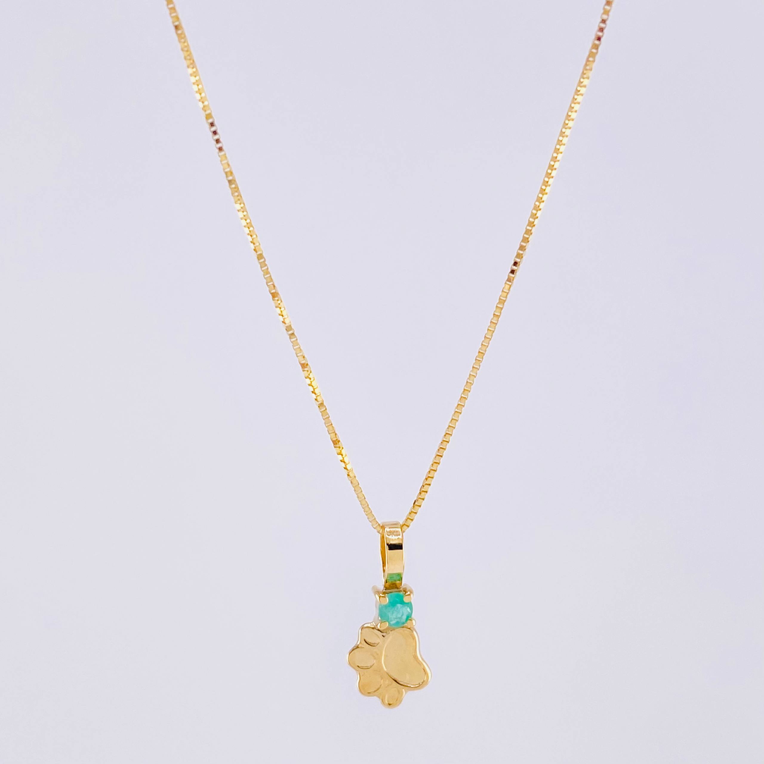 Set Cadena Veneciana + Dije Huellita Esmeralda 3 Pts / 1 g / 45 cm Oro Amarillo 18K
