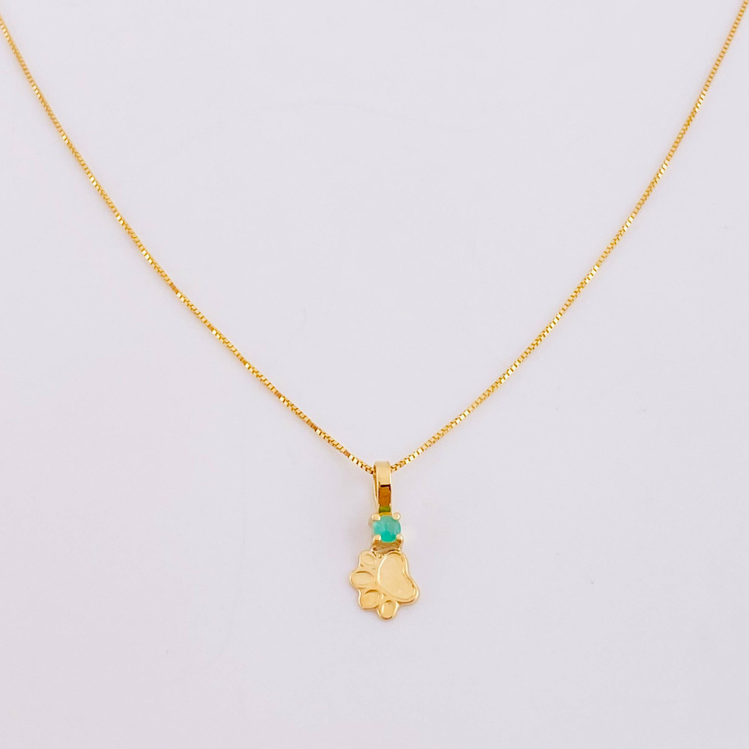 Set Cadena Veneciana + Dije Huellita Esmeralda 3 Pts / 1 g / 45 cm Oro Amarillo 18K