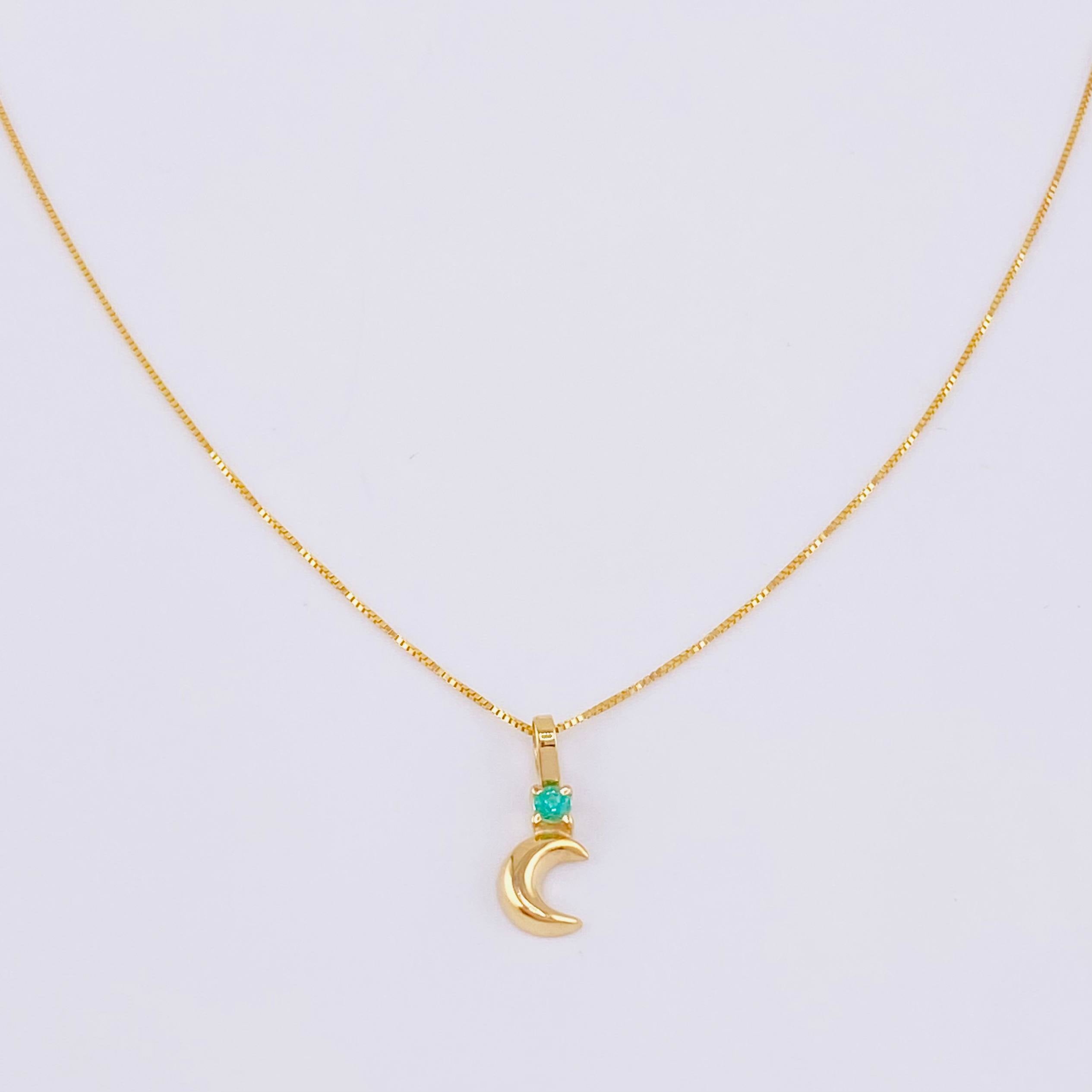 Set Cadena Veneciana + Dije Media Luna Esmeralda 3 Pts / 1.05 g / 45 cm Oro Amarillo 18K