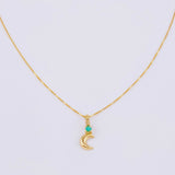 Set Cadena Veneciana + Dije Media Luna Esmeralda 3 Pts / 1.05 g / 45 cm Oro Amarillo 18K