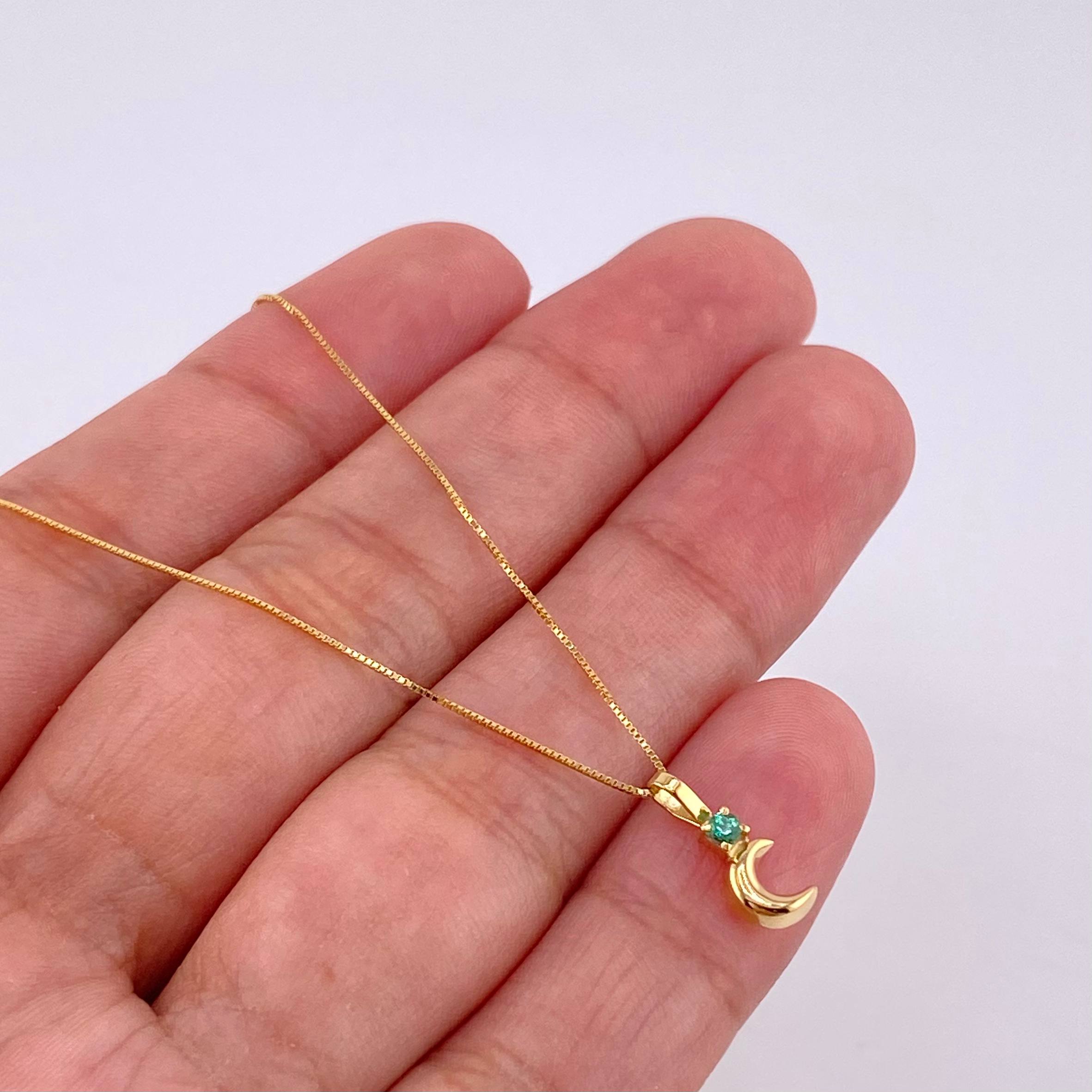 Set Cadena Veneciana + Dije Media Luna Esmeralda 3 Pts / 1.05 g / 45 cm Oro Amarillo 18K