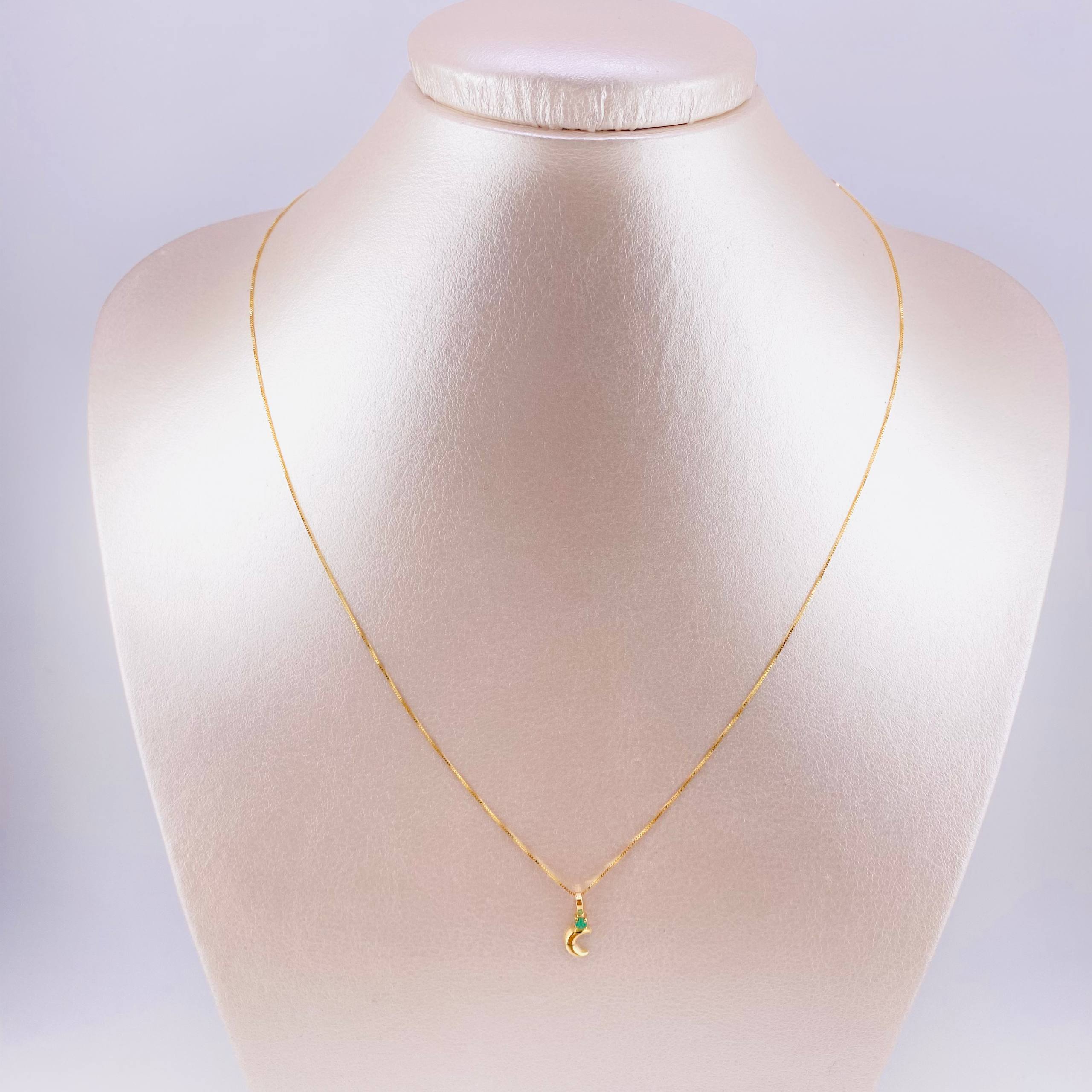 Set Cadena Veneciana + Dije Media Luna Esmeralda 3 Pts / 1.05 g / 45 cm Oro Amarillo 18K