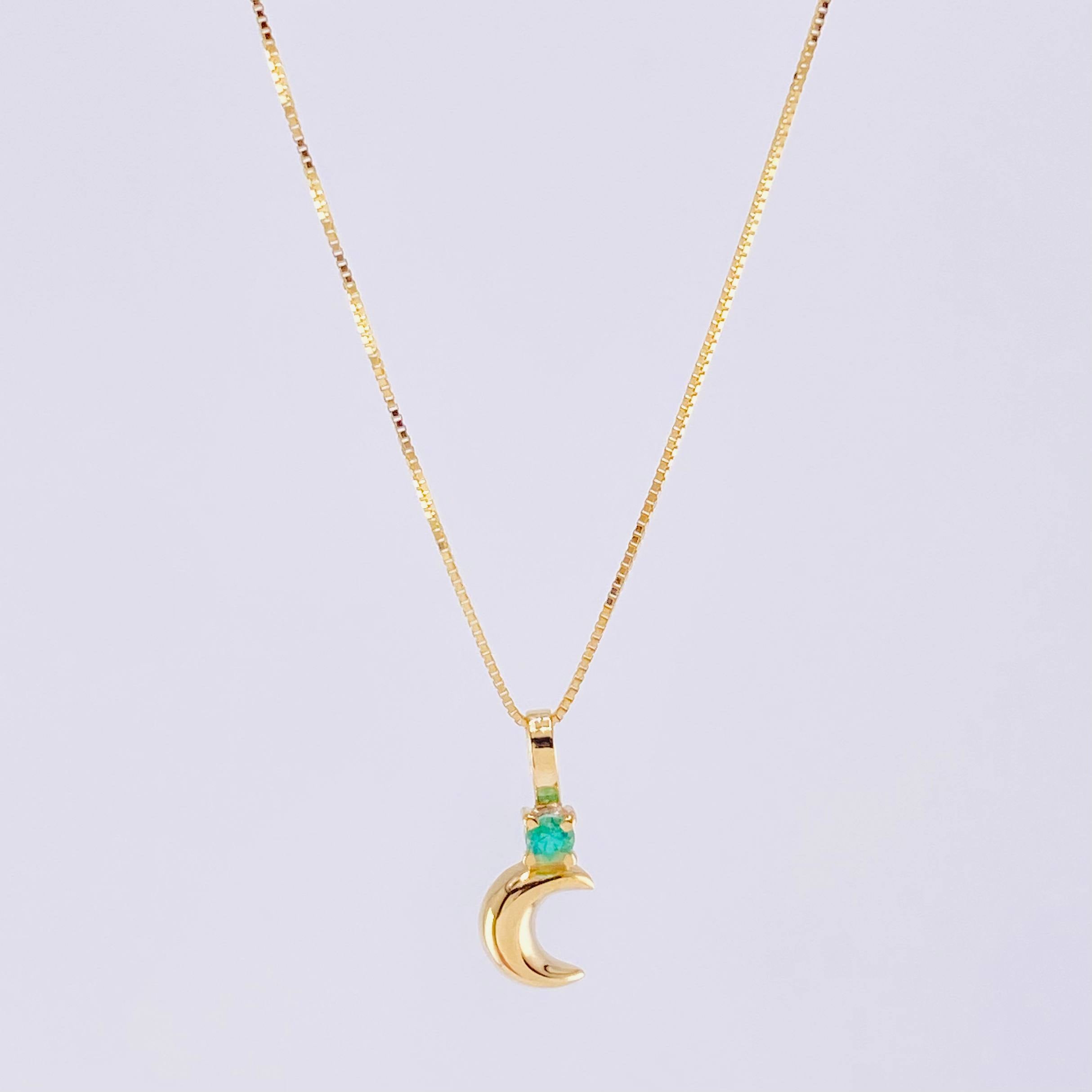 Set Cadena Veneciana + Dije Media Luna Esmeralda 3 Pts / 1.05 g / 45 cm Oro Amarillo 18K