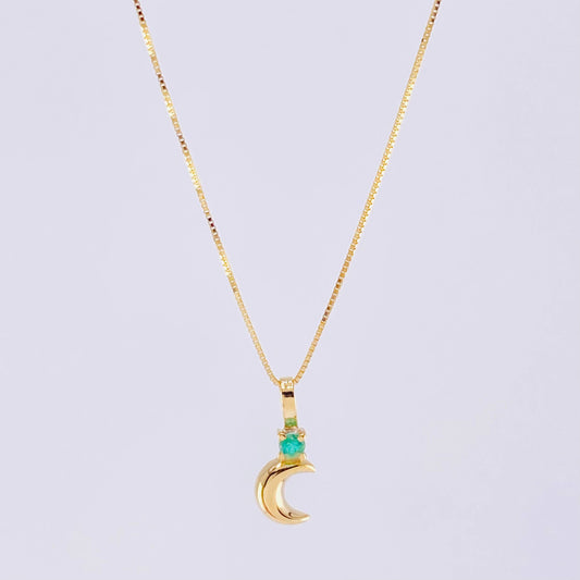 Set Cadena Veneciana + Dije Media Luna Esmeralda 3 Pts / 1.05 g / 45 cm Oro Amarillo 18K