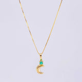 Set Cadena Veneciana + Dije Media Luna Esmeralda 3 Pts / 1.05 g / 45 cm Oro Amarillo 18K