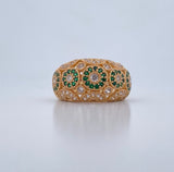 Anillo Hongo 6.95gr / T6 3/4 / Circones Blancos Verdes  Oro Amarillo 18K $