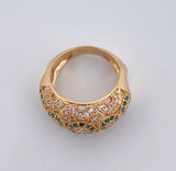 Anillo Hongo 6.95gr / T6 3/4 / Circones Blancos Verdes  Oro Amarillo 18K $