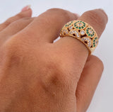Anillo Hongo 6.95gr / T6 3/4 / Circones Blancos Verdes  Oro Amarillo 18K $