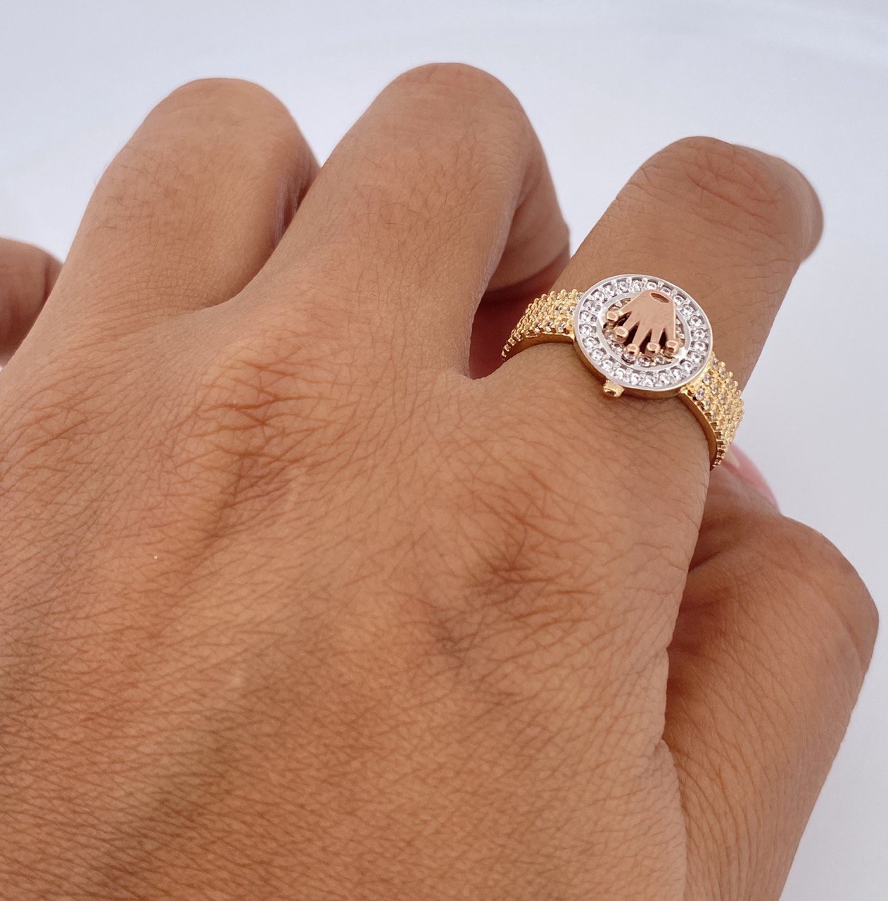 Anillo Corona RX 4.45gr / T7 3/4 / Circones Blancos Tres Oros8K $