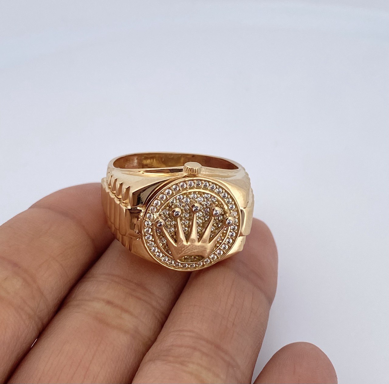 Anillo Corona RX 10gr / T11 1/4 / Circones Blancos Oro Amarillo 18K $