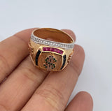 Anillo Signo Dólar 11.7gr / T10 1/2 / Circones De Colores Tres Oros 18K $