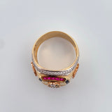 Anillo Signo Dólar 11.7gr / T10 1/2 / Circones De Colores Tres Oros 18K $