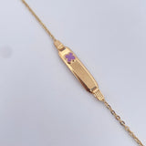 Pulso Bebe Aro Seguido 1.45gr / 15cm / 1mm Placa Rectangular Trebol Morado Oro Amarillo 18K $