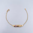 Pulso Bebe Aro Seguido 1.45gr / 15cm / 1mm Placa Rectangular Trebol Morado Oro Amarillo 18K $