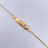 Pulso Bebe Aro Seguido 1.4gr / 14cm / 1mm Placa Rectangular Trebol Rosado Tornazol Oro Amarillo 18K $