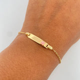 Pulso Bebe Aro Seguido 1.4gr / 14cm / 1mm Placa Rectangular Trebol Rosado Tornazol Oro Amarillo 18K $