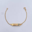 Pulso Bebe Aro Seguido 1.5gr / 14.2cm / 1mm Placa Rectangular Trebol Tornazol Oro Amarillo 18K $