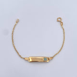 Pulso Bebe Aro Seguido 1.5gr / 14.2cm / 1mm Placa Rectangular Trebol Tornazol Oro Amarillo 18K $