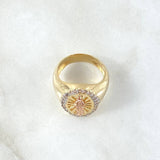 Anillo San Judas Filigrana 7.05gr / T6 1/2 / Circones Blancos Dos Oros Amarillo Rosa 18K ©