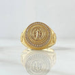 Anillo Sello Circular San Benito 9.05gr / T11 1/4 / Circones Blancos Texturizado Oro Amarillo 18K ©