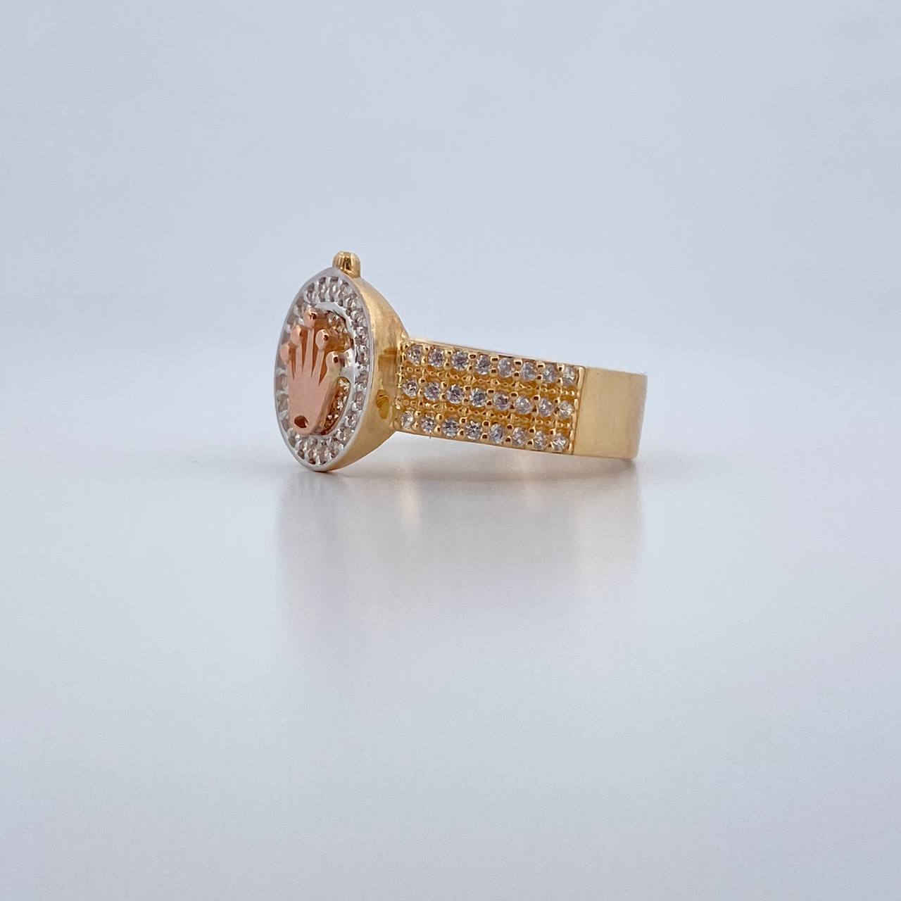 Anillo Corona RX 4.45gr / T7 3/4 / Circones Blancos Tres Oros8K $