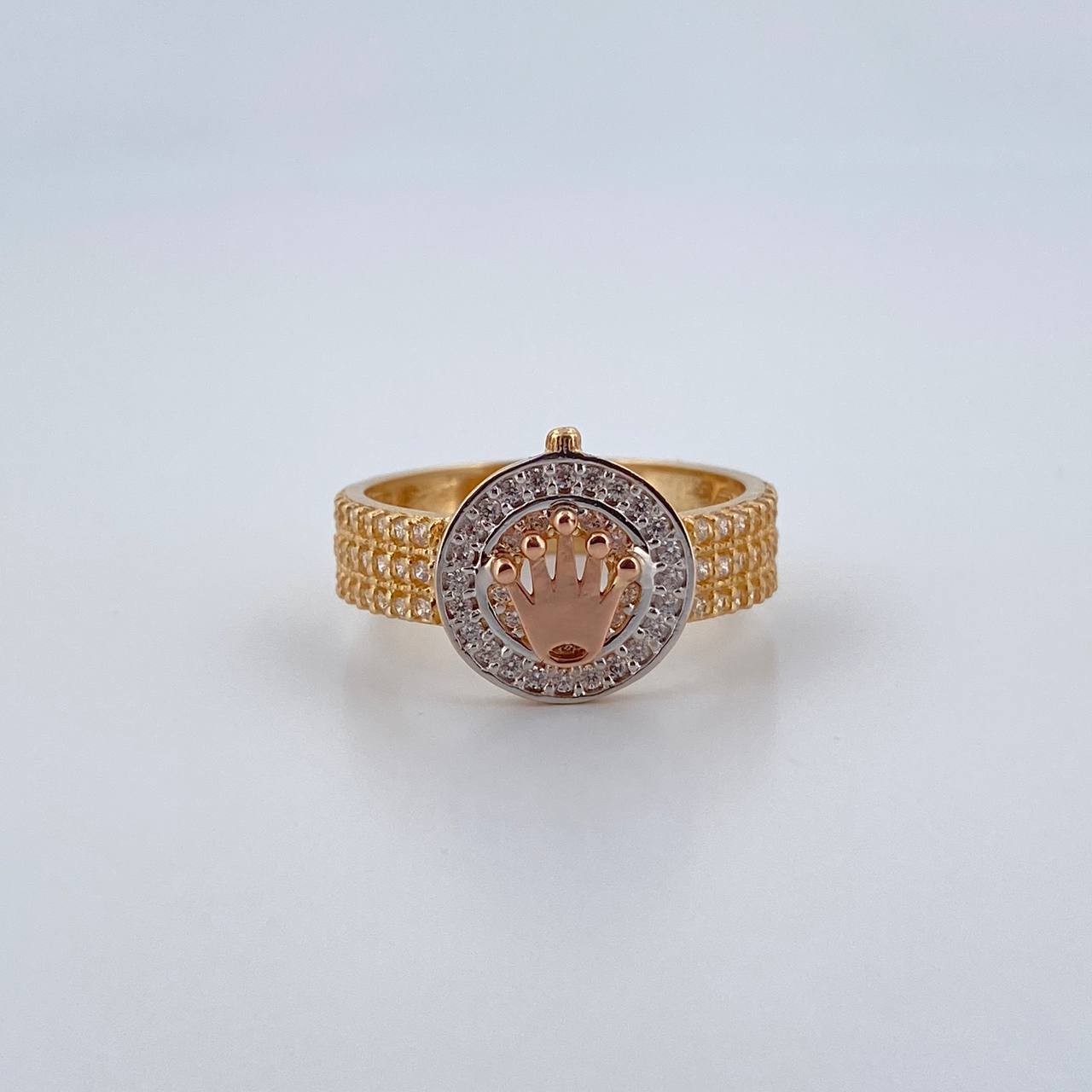 Anillo Corona RX 4.45gr / T7 3/4 / Circones Blancos Tres Oros8K $