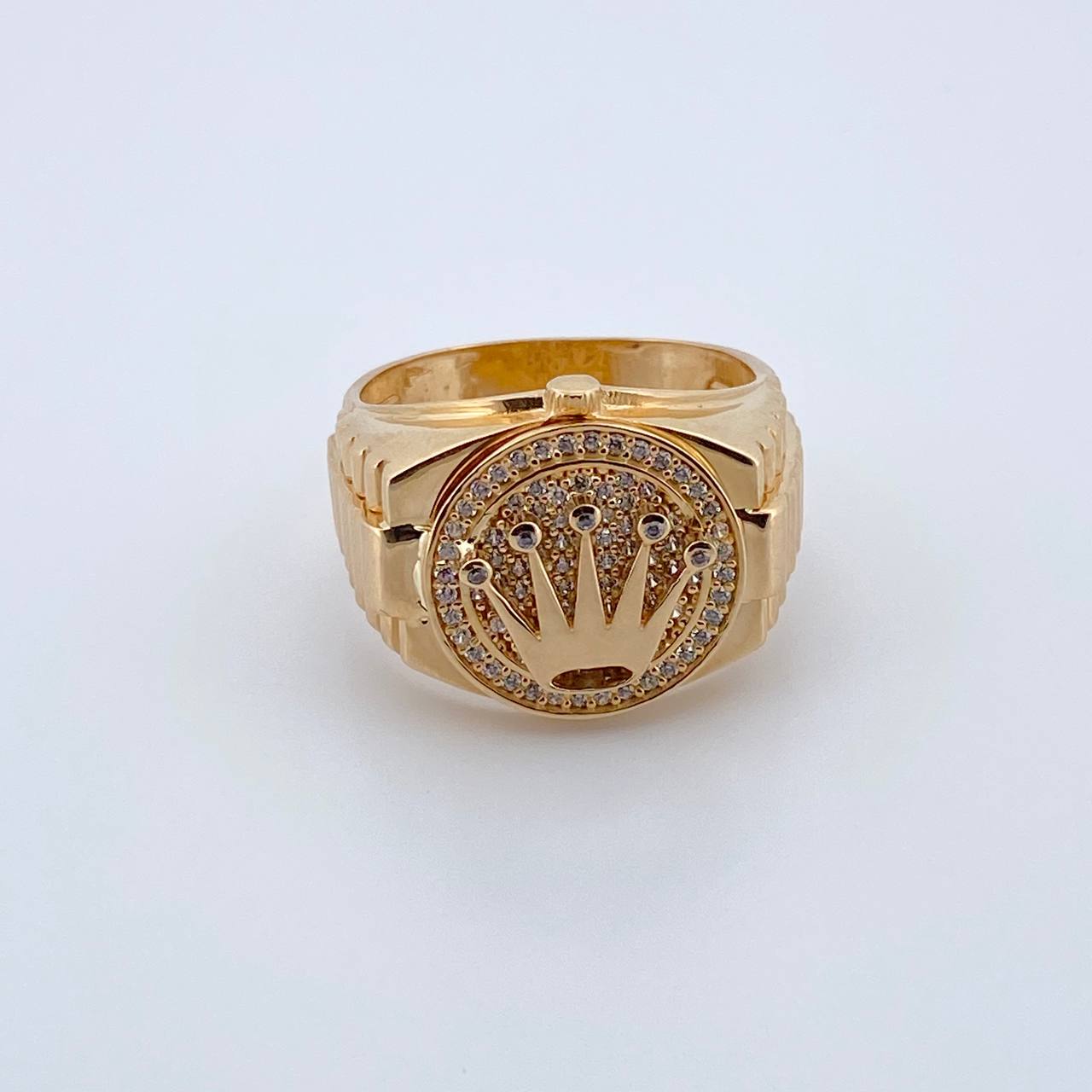 Anillo Corona RX 10gr / T11 1/4 / Circones Blancos Oro Amarillo 18K $