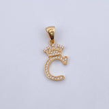 Dije Letra C Corona 1.55gr / 2.6cm / Circones Blancos Oro Amarillo 18K &