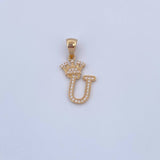 Dije Letra U Corona 1.65gr / 2.6cm / Circones Blancos Oro Amarillo 18K &