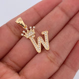 Dije Letra W Corona 1.9gr / 2.6cm / Circones Blancos Oro Amarillo 18K &