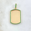 Dije Placa Marco Rectangular Curva 10.8gr / 4.8cm / Circones Verdes Oro Amarillo 18K *