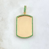 Dije Placa Marco Rectangular Curva 10.8gr / 4.8cm / Circones Verdes Oro Amarillo 18K *