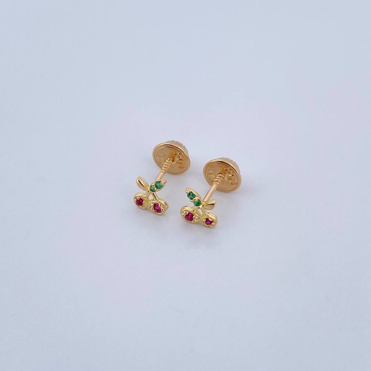 Topos Cerezas 0.7gr / Circones Fucsias Verdes Oro Amarillo 18K &